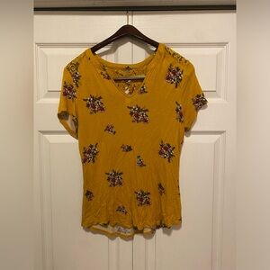 No Boundaries Mustard Floral Short Sleeve Top
